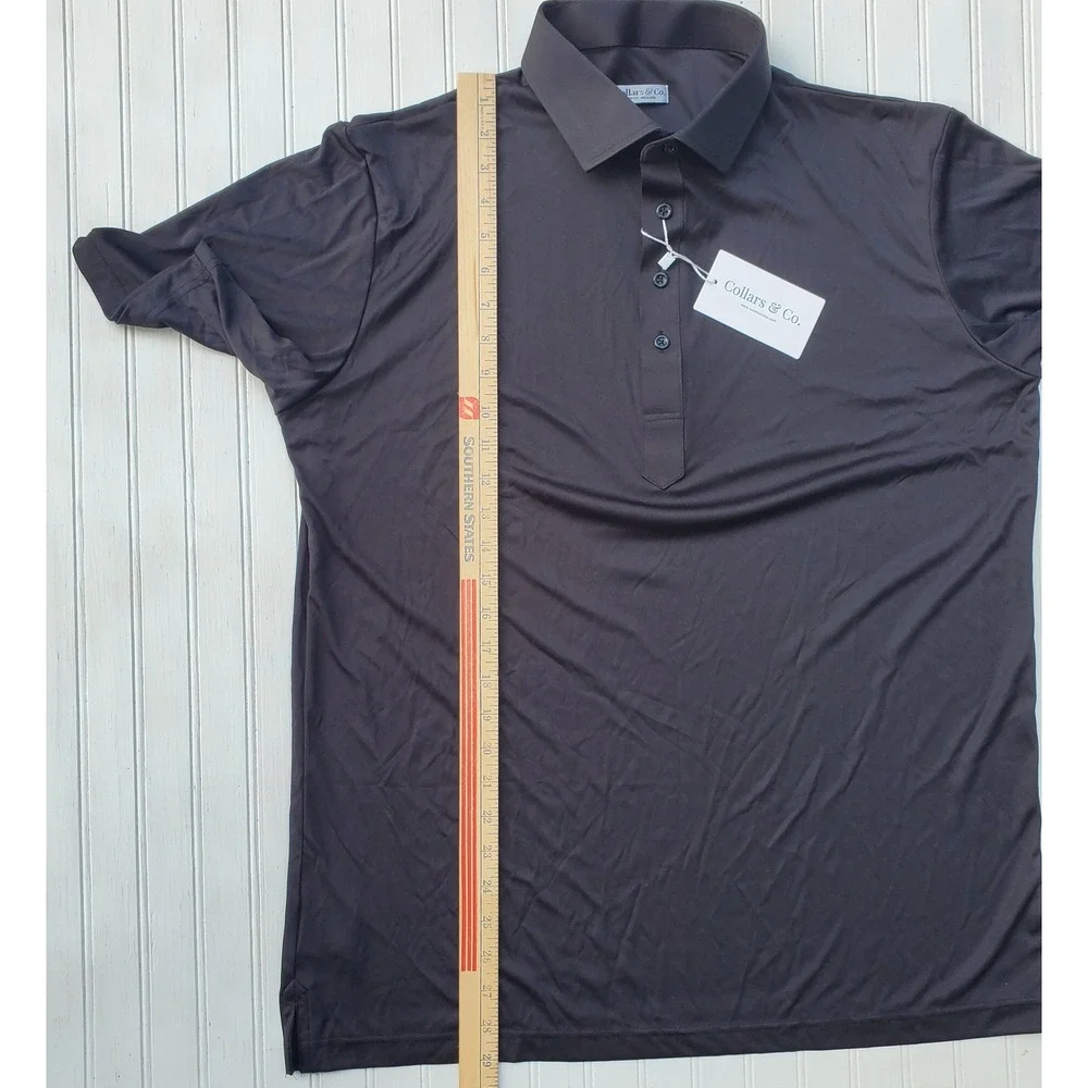 Collars & Co. Dress Collar Polo Mens Large Relaxed Black Performance Shirt NWT